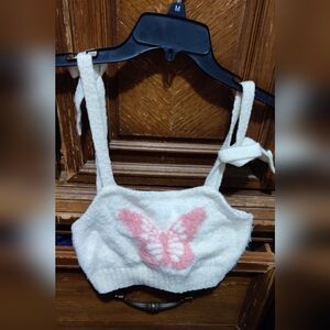 Sugar Thrillz pink & white butterfly crop top Size S